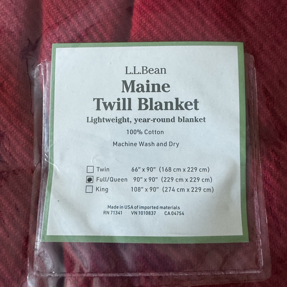 L.L. Bean Maine Twill Blanket Full Queen Red Lightweight 100% Cotton USA New159 - Picture 2 of 5
